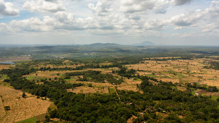 Valley with agricultural land surrounded by forest. Sri Lanka.