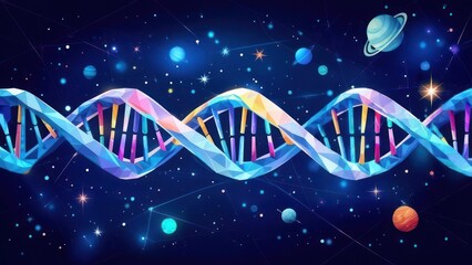 Colorful DNA helix in space. Polygonal design