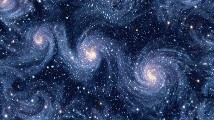 Fototapeta premium 青い光の渦銀河が連なる幻想的な宇宙パターン背景