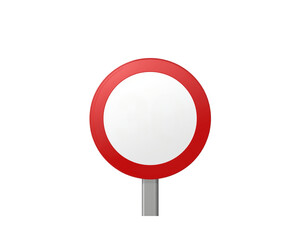 Blank red and white circular road sign isolated on transparent background