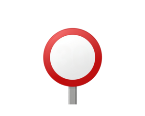 Blank red and white circular road sign isolated on transparent background