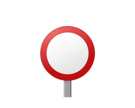 Blank red and white circular road sign isolated on transparent background