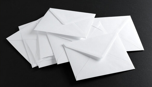 Pile of white envelopes scattered on a dark surface paper mail