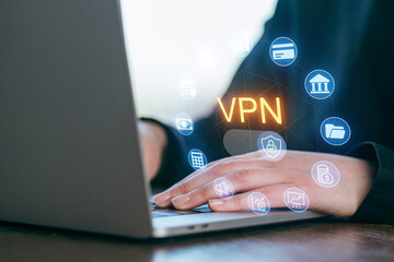 Using a VPN on a laptop for secure online browsing and data protection in a modern workspace