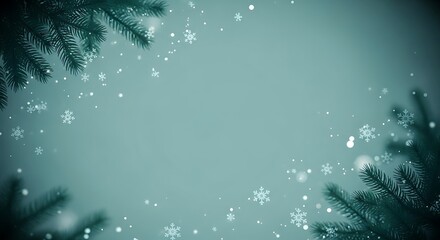 Festive Winter Background with Snowflakes and Evergreen Branches for Holiday Celebrations and Seasonal Designs
