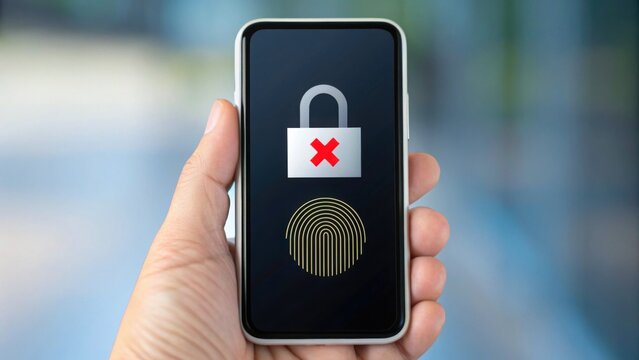 Smartphone with Denial Message and Biometric Lock on Screen