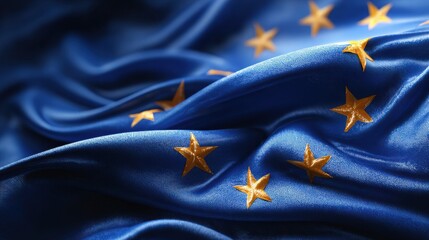 European Union Flag Waves Gracefully, Showcasing Its Blue Background and Golden Stars in a Vibrant Display of Unity