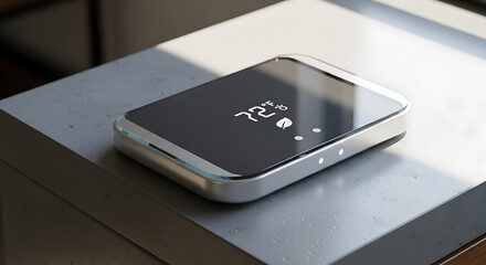 Smartphone on a modern table with sunlight reflection