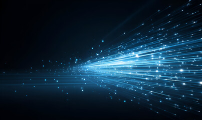A dynamic blue light beam radiating through a dark background, symbolizing speed, innovation, and technological advancement.