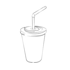 One continuous line drawing on white isolated background. Minimalism linear illustration. drink, glasses, lemonade, straw, beverage, fresh, summer, cocktail, healthy, ice
