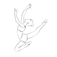 One continuous line drawing on white isolated background. Minimalism linear illustration. person, dancer, ballerina, ballet, dance, woman, performance, pose, female, beauty