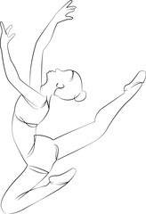 One continuous line drawing on white isolated background. Minimalism linear illustration. person, dancer, ballerina, ballet, dance, woman, performance, pose, female, beauty