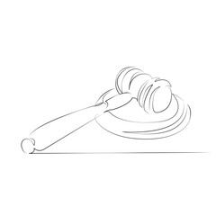 One continuous line drawing on white isolated background. Minimalism linear illustration. lawyer, gavel, judge, law, legal, court, justice, hammer, judgement, authority