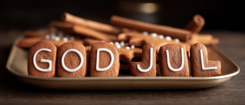 Cookies forming the clear readable text GOD JUL