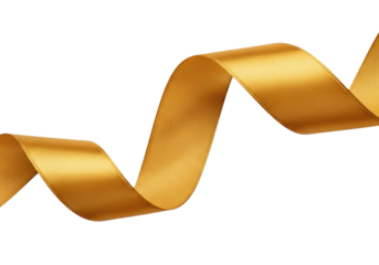 Golden yellow ribbon isolated PNG on transparent background, decorative element for gift wrapping and festive designs