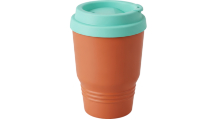 Reusable coffee cup with turquoise lid isolated PNG, eco-friendly travel mug for hot drinks on transparent background