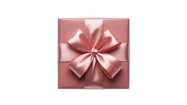 Pink gift box with satin ribbon bow isolated on transparent background