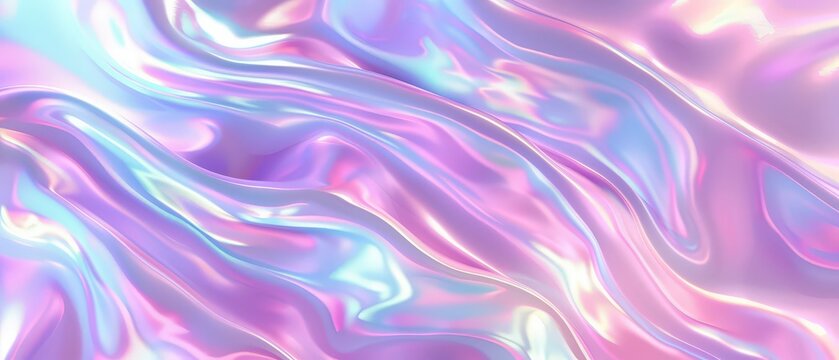 Smooth holographic pastel texture with soft iridescent reflections in lilac and blue hues. Elegant abstract background perfect for modern design, fashion, or beauty branding.
