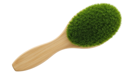 Oval moss brush PNG isolated on transparent background, eco-friendly cleaning tool for sustainable living and natural home care