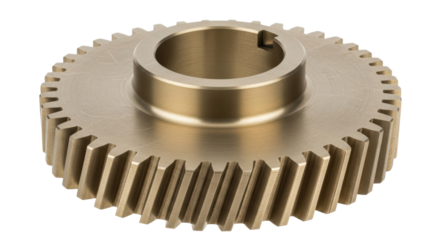Brass gear wheel isolated PNG, cogwheel component for mechanical engineering and industrial design projects on transparent background