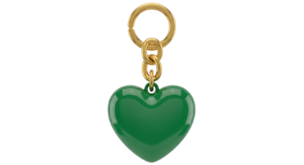 Green heart keychain PNG isolated on transparent background, love and St Patrick s Day symbol for gifts and accessories
