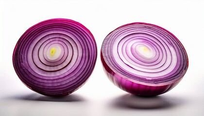 halved red onion revealing concentric purple and white layers sliced concentric layers