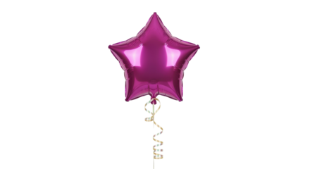 Shiny magenta star balloon isolated PNG, festive party decoration for birthdays and celebrations on transparent background