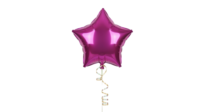 Shiny magenta star balloon isolated PNG, festive party decoration for birthdays and celebrations on transparent background