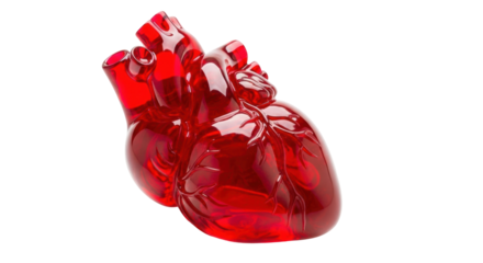 Red anatomical heart isolated PNG on transparent background, realistic human organ model for medical and educational use
