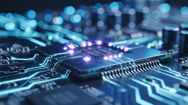 Computer Motherboard with Electronic Components in Close up View, Perfect for Forward Thinking Technology Concepts or Innovative Product Presentations, Showcasing Cutting Edge Design and.