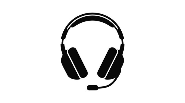 Black silhouette of gaming headphones with microphone on white background