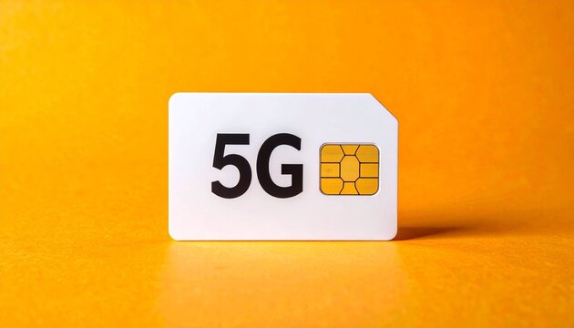 “A white 5G SIM card with gold chip on a vibrant orange background.” - Powered by Adobe