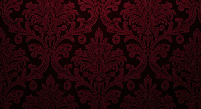 Luxurious Dark Red Ornamental Wallpaper with Intricate Classic Botanical Motifs