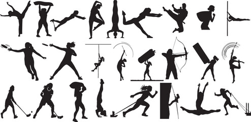 Diverse athletic silhouettes a collection of sports and fitness activities in black