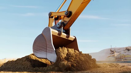 Heavy machinery excavation bucket digging earth on a sunny construction site - Powered by Adobe