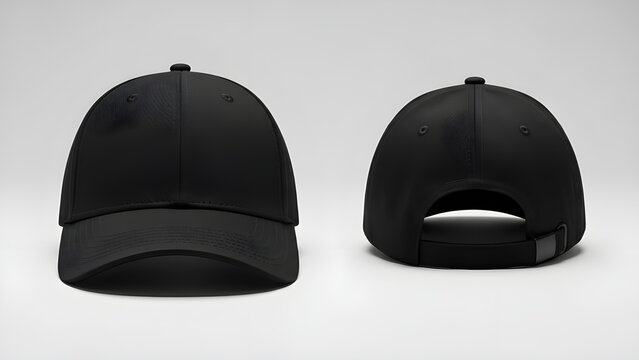 Black baseball cap, front and rear view, isolated on white