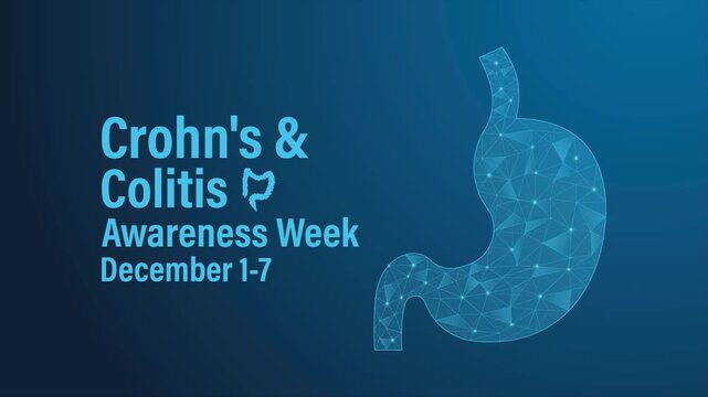 Animated Low poly style stomach Crohn&rsquo;s and Colitis Awareness Week video highlighting digestive health education, supportive messaging, and clear visuals for Dec 1&ndash;7.
