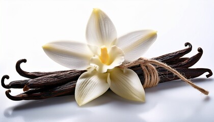 Vanilla Pods Tied With Twine Cream Blossom