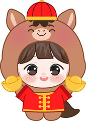 Chibi Girl Holding Gold Coin