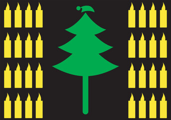 merry christmas and happy new year logo. Merry Christmas set elements colorful with holiday trees cap  gift list vector illustration