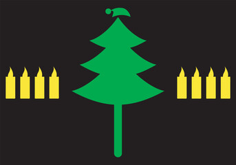 merry christmas and happy new year logo. Merry Christmas set elements colorful with holiday trees cap  gift list vector illustration