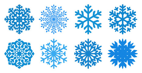 PNG Intricate blue snowflake designs., element set on transparent background