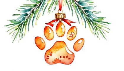 Watercolor illustration Cat paw ornament, close-up macro festive photo