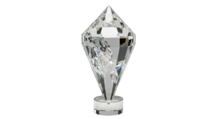 Clear crystal award isolated PNG, elegant glass trophy for recognition and achievement on transparent background