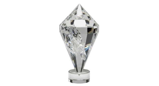 Clear crystal award isolated PNG, elegant glass trophy for recognition and achievement on transparent background