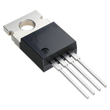 D Model of TO-220 Power Transistor with Brushed Metal Tab and Mounting Hole on White