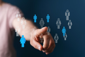 Abstract illustration of human interaction, social network, and virtual community represented by people icons.