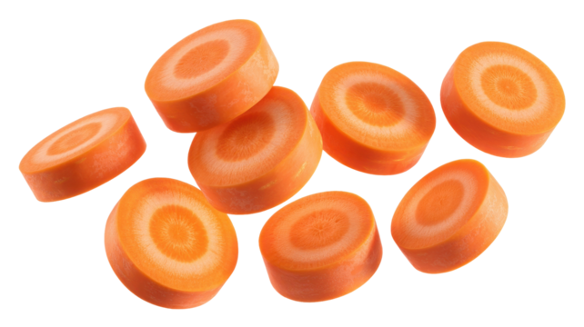 Slices of fresh orange carrot vegetable isolated on transparent background