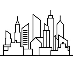 Obraz premium Minimalist black and white cityscape silhouette of tall buildings