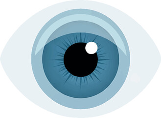 A clean and minimalist vector illustration of a human eye with a vibrant blue iris and a black pupil, representing clear vision, insight, and digital perception